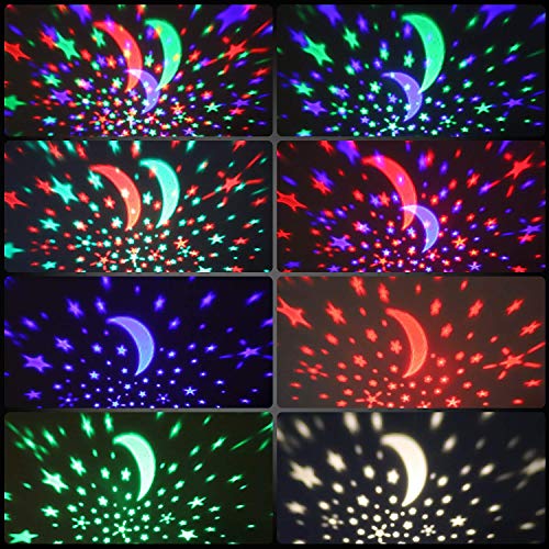 Luckkid Baby Night Light Moon Star Projector 360 Degree Rotation - 4 LED Bulbs 9 Light Color Changing with USB Cable, Unique Gifts for Men Women Kids Best Baby Gifts