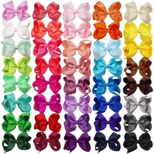 WillingTee 40colors 4.5" Hair Bows for Girls Grosgrain Ribbon Big Hair Bows Alligator Clips Hair Accessories for Baby Girls Infants Toddlers Teens Kids Children 40 Colors