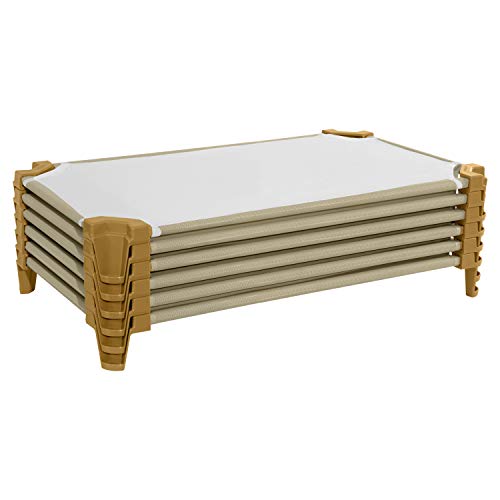 Wood Designs Stackable Toddler Cots for Daycare with Sheets, 40"L x 23"W, Heavy Duty Naptime/Sleeping Cots [Set of 6), Tan, Ready-to-Assemble [Greenguard Gold Certified] (WD87830TN)