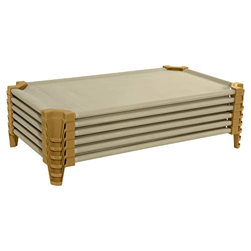 Wood Designs Stackable Toddler Cots for Daycare with Sheets, 40"L x 23"W, Heavy Duty Naptime/Sleeping Cots [Set of 6), Tan, Ready-to-Assemble [Greenguard Gold Certified] (WD87830TN)