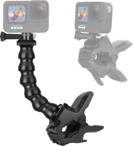 jaw flex clamp mount with adjustable 8-section goose neck compatible with gopro hero (2018) gopro hero 7 6 5 4 3+ session, xiaomi yi, sjcam and other action cameras