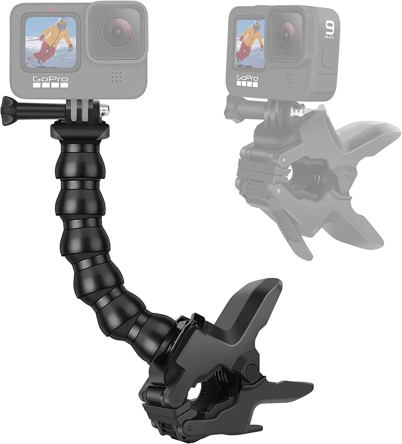 Jaw Flex Clamp Mount with Adjustable 8-Section Goose Neck Compatible with GoPro Hero (2018) GoPro Hero 7 6 5 4 3+ Session, Xiaomi Yi, Sjcam and Other Action Cameras