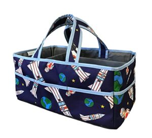 ethan & emerson baby diaper caddy - nursery storage bin and car organizer for diapers and baby wipes (navy shuttle)