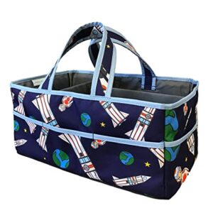 Ethan & Emerson Baby Diaper Caddy - Nursery Storage Bin and Car Organizer for Diapers and Baby Wipes (Navy Shuttle)