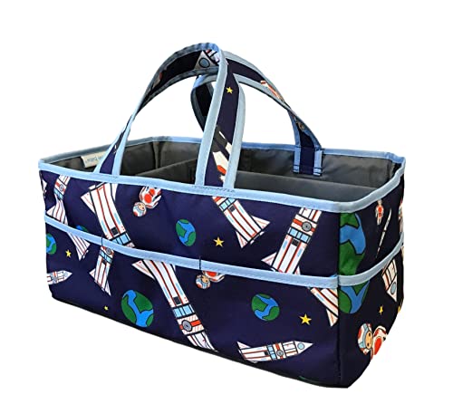 Ethan & Emerson Baby Diaper Caddy - Nursery Storage Bin and Car Organizer for Diapers and Baby Wipes (Navy Shuttle)