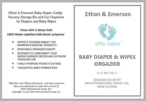 Ethan & Emerson Baby Diaper Caddy - Nursery Storage Bin and Car Organizer for Diapers and Baby Wipes (Navy Shuttle)