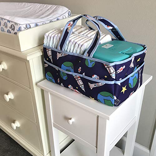 Ethan & Emerson Baby Diaper Caddy - Nursery Storage Bin and Car Organizer for Diapers and Baby Wipes (Navy Shuttle)