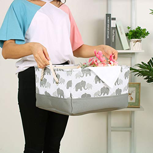 uxcell Storage Basket Bin with Cotton Handles, Fabric Storage with Drawstring Closure for Clothes Towel Toys Organizer,Laundry Basket for Home Shelves Closet Gray Medium