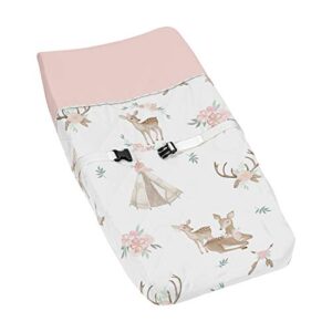 sweet jojo designs blush pink, mint green and white boho changing pad cover for woodland deer floral collection