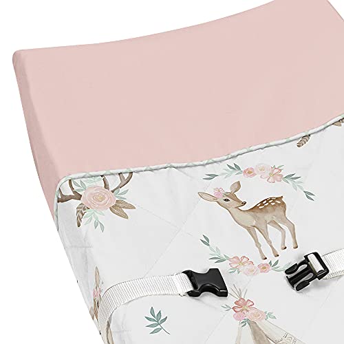 Sweet Jojo Designs Blush Pink, Mint Green and White Boho Changing Pad Cover for Woodland Deer Floral Collection