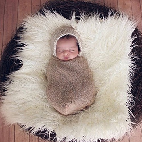 CALIDAKA Baby Photo Props Blanket, Newborn Faux Fur Photography Basket Stuffer Rug, Beanbag Background Backdrop Mat (4#,White)