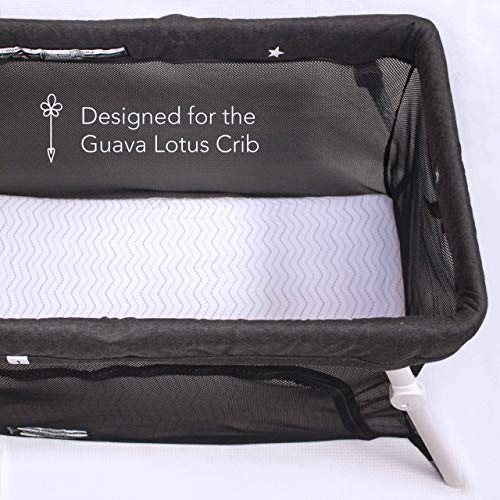 Luvberries 100% Organic Cotton Sheets for The Guava Lotus Travel Crib (Set of 2) - Baby and Toddler, Fitted Crib Sheets, for Boys & Girls (for The New 4 TAB Mattress ONLY) (Grey and White)