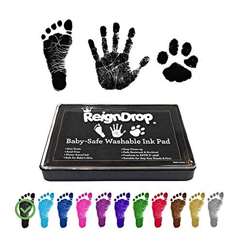 ReignDrop Ink Pad For Baby Footprint, Handprint, Create Impressive Keepsake Stamp, Non-Toxic and Acid-Free Ink, Easy To Wipe and Wash Off Skin, Smudge Proof, Long Lasting Keepsakes (Black)