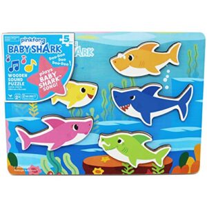 pinkfong baby shark musical wood sound puzzle- plays song baby shark toys toddler toys kids toys baby shark birthday decorations for ages 2+