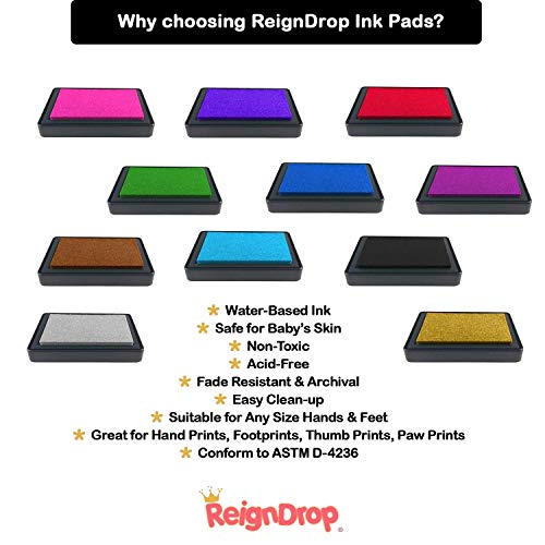 ReignDrop Ink Pad For Baby Footprint, Handprint, Create Impressive Keepsake Stamp, Non-Toxic and Acid-Free Ink, Easy To Wipe and Wash Off Skin, Smudge Proof, Long Lasting Keepsakes (Black)