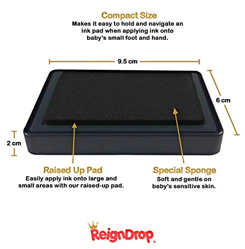 ReignDrop Ink Pad For Baby Footprint, Handprint, Create Impressive Keepsake Stamp, Non-Toxic and Acid-Free Ink, Easy To Wipe and Wash Off Skin, Smudge Proof, Long Lasting Keepsakes (Black)