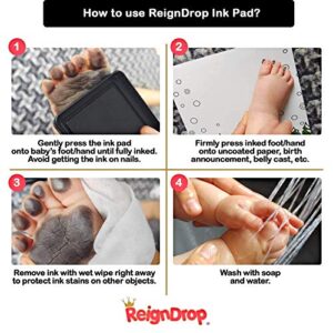 ReignDrop Ink Pad For Baby Footprint, Handprint, Create Impressive Keepsake Stamp, Non-Toxic and Acid-Free Ink, Easy To Wipe and Wash Off Skin, Smudge Proof, Long Lasting Keepsakes (Black)