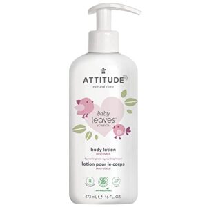 attitude fragrance-free body lotion for baby, ewg verified, plant- and mineral-based ingredients, hypoallergenic vegan and cruelty-free, unscented, 16 fl oz