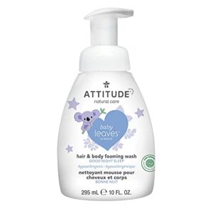 attitude 2-in-1 natural hair and body foaming wash for baby, ewg verified shampoo, hypoallergenic bath soap, almond milk, 10 fl. oz.