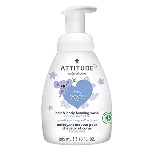 ATTITUDE 2-in-1 Natural Hair and Body Foaming Wash for Baby, EWG Verified Shampoo, Hypoallergenic Bath Soap, Almond Milk, 10 Fl. Oz.