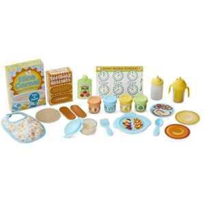 melissa & doug mine to love mealtime play set for dolls with bottle, pretend baby food jars, snack pouch, more (24 pcs)