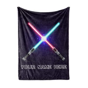 personalized lightsaber theme fleece throw blanket - perfect for home, travel, kids, gifts, presents, baby blanket (50" x 60" - sherpa cream)