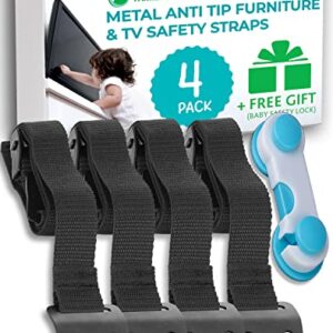 Family Care Metal Anti Tip Furniture Straps/TV Safety Straps (4 Pack+Gift) Kit -Secure 400lb- Earthquake Straps for Bookcases - Furniture Wall Anchors for Baby Proofing - Anti Tip Furniture Anchors