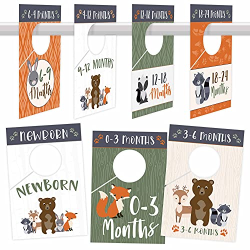 7 Woodland Baby Nursery Closet Organizer Dividers For Girls or Boys Clothing, Grey Age Size Hanger Organization For Kid, Toddler, Infant, Newborn Clothes Must Have, Shower Gift Supplies, 0-24 Months