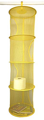 Goldenvalueable Hanging Mesh Space Saver Bags Organizer 4 Compartments Toy Storage Basket for Kids Room organization mesh hanging bag 2 Pcs Set, Blue and Yellow