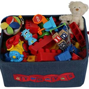 Toy Storage Basket Bin for Organizing Baby, Kids, Dog Toys, Children Books. Denim Canvas Box Organizer w/Attractive Red Patch for Playroom, Nursery …