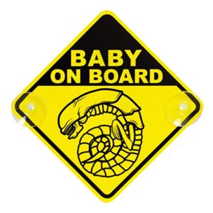 getdigital chestburster baby on board car window sign - yellow safety sign with 2 suction cups inspired by the sci-fi alien movies - 6.3 x 6.3 inch