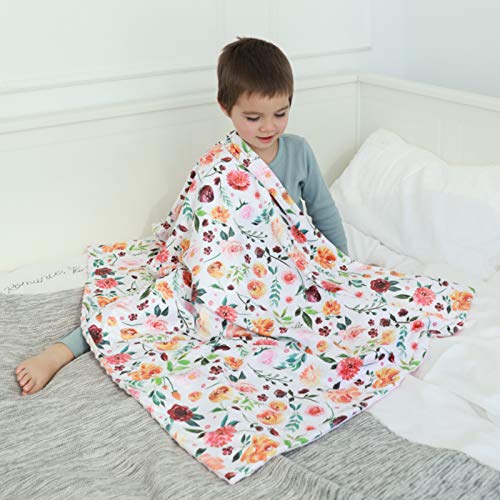 BORITAR Baby Blanket for Girls Super Soft Double Layer Minky with Dotted Backing, Receiving Blanket with Elegant Floral Multicolor Printed Blanket 30 x 40 Inch(75x100cm)