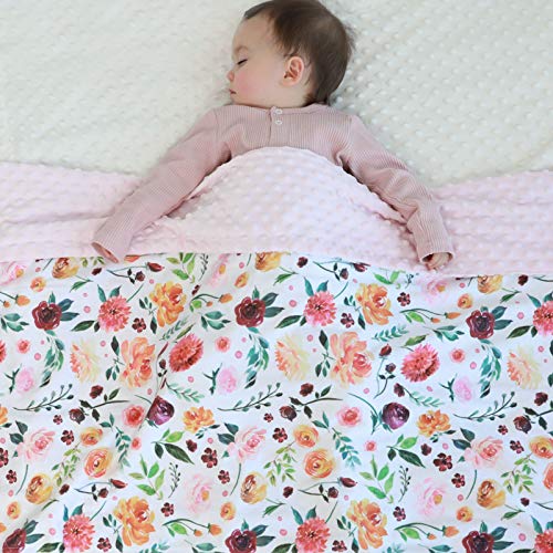 BORITAR Baby Blanket for Girls Super Soft Double Layer Minky with Dotted Backing, Receiving Blanket with Elegant Floral Multicolor Printed Blanket 30 x 40 Inch(75x100cm)