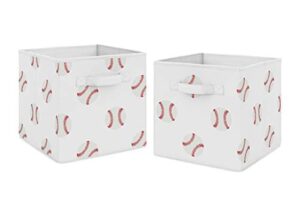 sweet jojo designs red and white sports organizer storage bins for baseball patch collection - set of 2