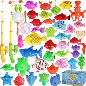 max fun magnetic fishing water toys for kids ages 3-5 with magnet pole rod net, plastic floating fish for toddler outdoor toys, summer toys, bath toys for kids ages 4-8