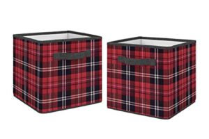 sweet jojo designs red and black woodland plaid flannel organizer storage bins for rustic patch collection - set of 2
