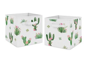 sweet jojo designs pink and green boho watercolor organizer storage bins for cactus floral collection - set of 2