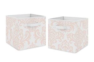 sweet jojo designs blush pink and white damask organizer storage bins for amelia collection - set of 2