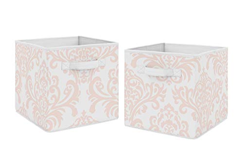 Sweet Jojo Designs Blush Pink and White Damask Organizer Storage Bins for Amelia Collection - Set of 2