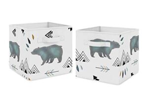 sweet jojo designs slate blue and white bear mountain watercolor organizer storage bins for collection - set of 2