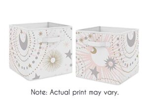 sweet jojo designs blush pink, gold and grey star and moon organizer storage bins for celestial collection - set of 2
