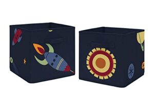 sweet jojo designs navy blue planets organizer storage bins for space galaxy collection - set of 2
