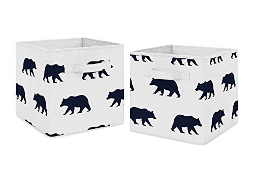 Sweet Jojo Designs Navy Blue and White Woodland Organizer Storage Bins for Big Bear Collection - Set of 2