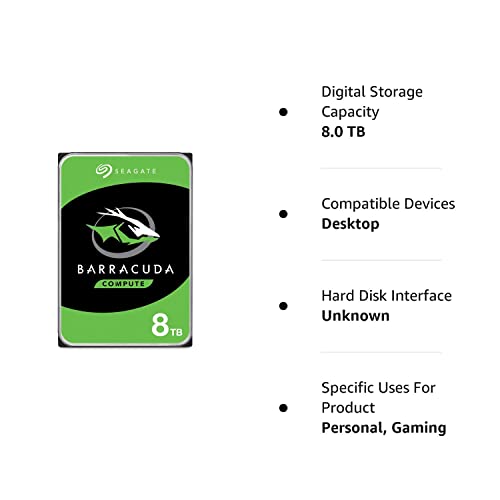 Seagate 8TB Barracuda SATA 6Gb/s 256MB Cache 3.5-Inch Internal Hard Drive (ST8000DM004) (Renewed) Mechanical Hard Disk