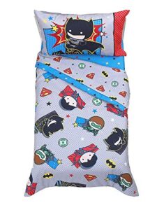 warner brothers justice league 4 piece toddler bedding set, grey/blue/red/black