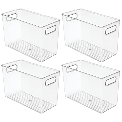 mDesign Plastic Storage Organizer Bin for Household Organization in Cabinets, Closets, or Inside Any Cubby Storage Organizer, Holds Craft Supplies, Linens, or Toys, Ligne Collection, 4 Pack, Clear