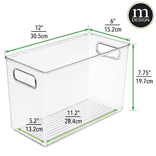 mDesign Plastic Storage Organizer Bin for Household Organization in Cabinets, Closets, or Inside Any Cubby Storage Organizer, Holds Craft Supplies, Linens, or Toys, Ligne Collection, 4 Pack, Clear