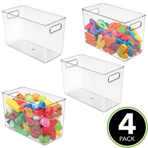 mDesign Plastic Storage Organizer Bin for Household Organization in Cabinets, Closets, or Inside Any Cubby Storage Organizer, Holds Craft Supplies, Linens, or Toys, Ligne Collection, 4 Pack, Clear