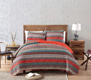 chezmoi collection odette 2-piece boho chic rust orange brown and red pre-washed 100% cotton bohemian bedspread quilt set, twin size