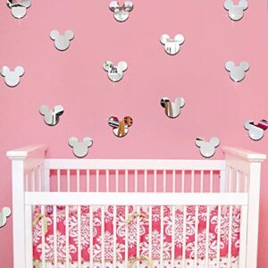 20pcs cartoon mickey mouse head mirror wall sticker baby nursery cute animal wall decal children room (silver mirror, acrylic mirror material)